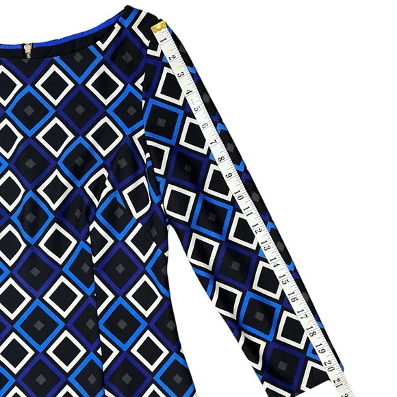 Eliza J Geometric Pattern Fitted Long Sleeve Midi Dress sz 8 - Picture 11 of 13